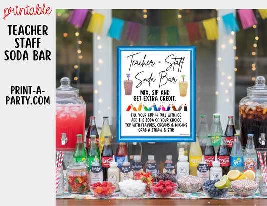 SODA BAR - Printable Teacher and Staff "Dirty" Soda Bar - Sign & Recipe Tent Cards (12 recipes!)