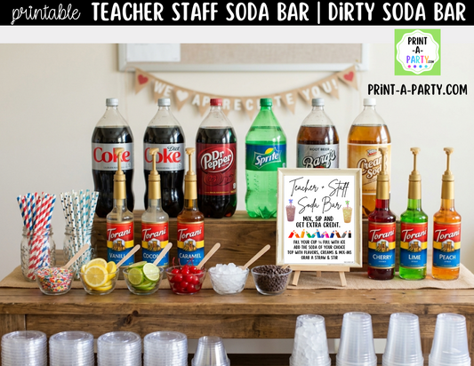 SODA BAR - Printable Teacher and Staff "Dirty" Soda Bar - Sign & Recipe Tent Cards (12 recipes!)