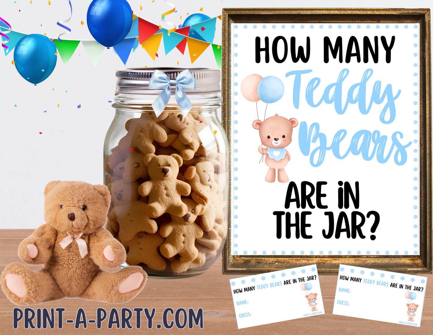 Candy Jar Guessing Game - TEDDY BEARS BLUE - Printable Game for Baby Showers, Sprinkles, Adoption Parties or Sip and See!