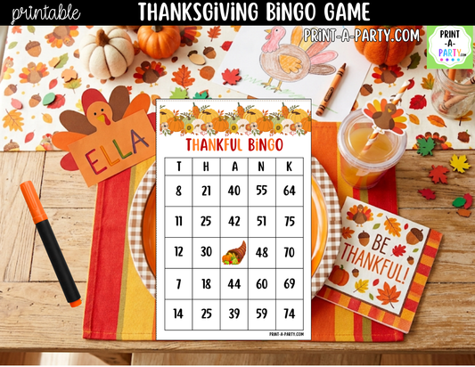 Thanksgiving Bingo Game Printable | T-H-A-N-K Holiday Party Game & Activity