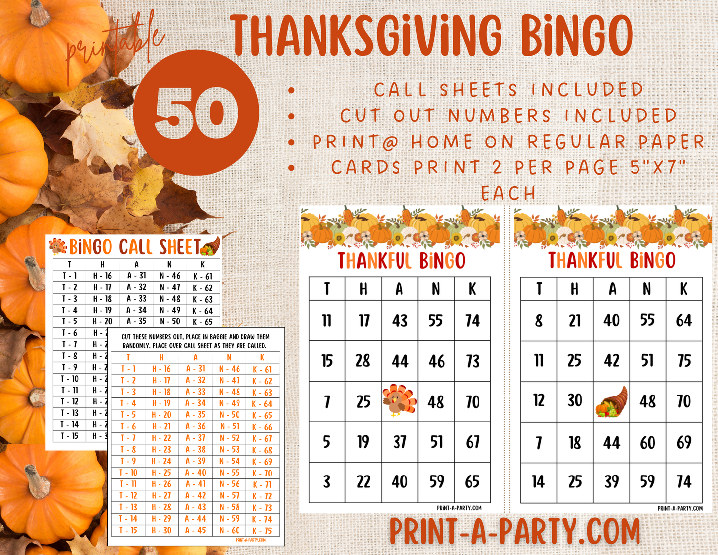 BINGO: Thanksgiving Printable Bingo Game – Fun Holiday Activity for Family & Classroom Parties