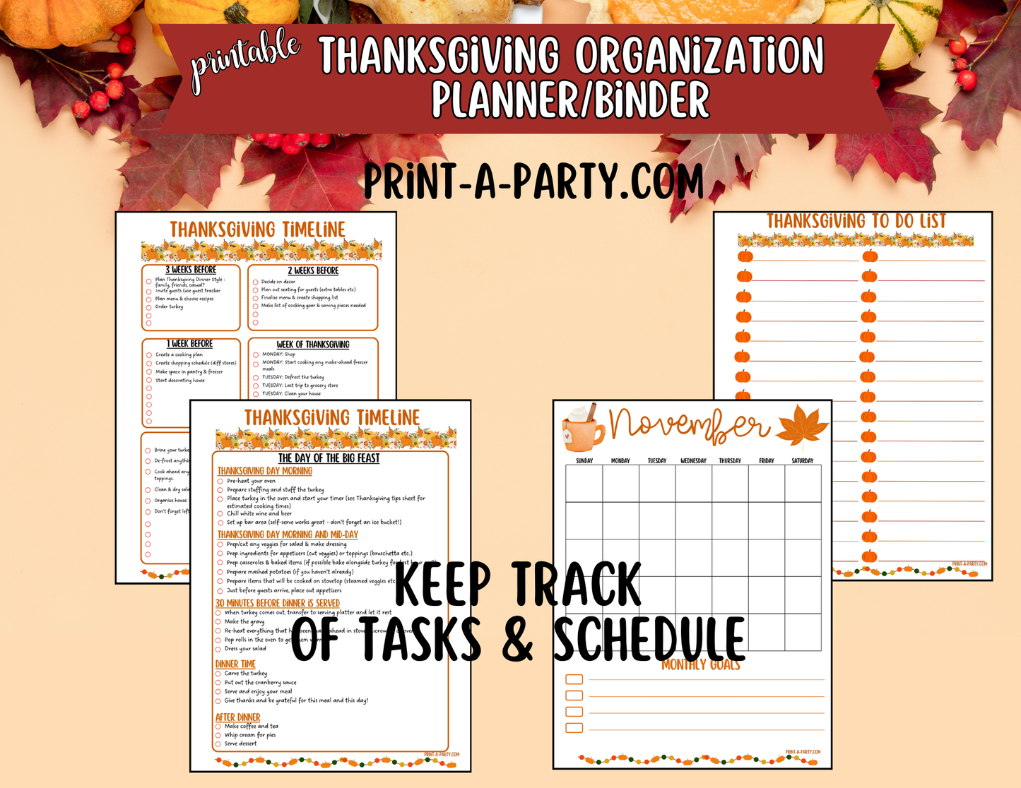 Thanksgiving Printable Planner Binder Kit – Meal Planner, Recipe Cards, Checklists & Holiday Organizer (8.5x11 & 7x9.25)