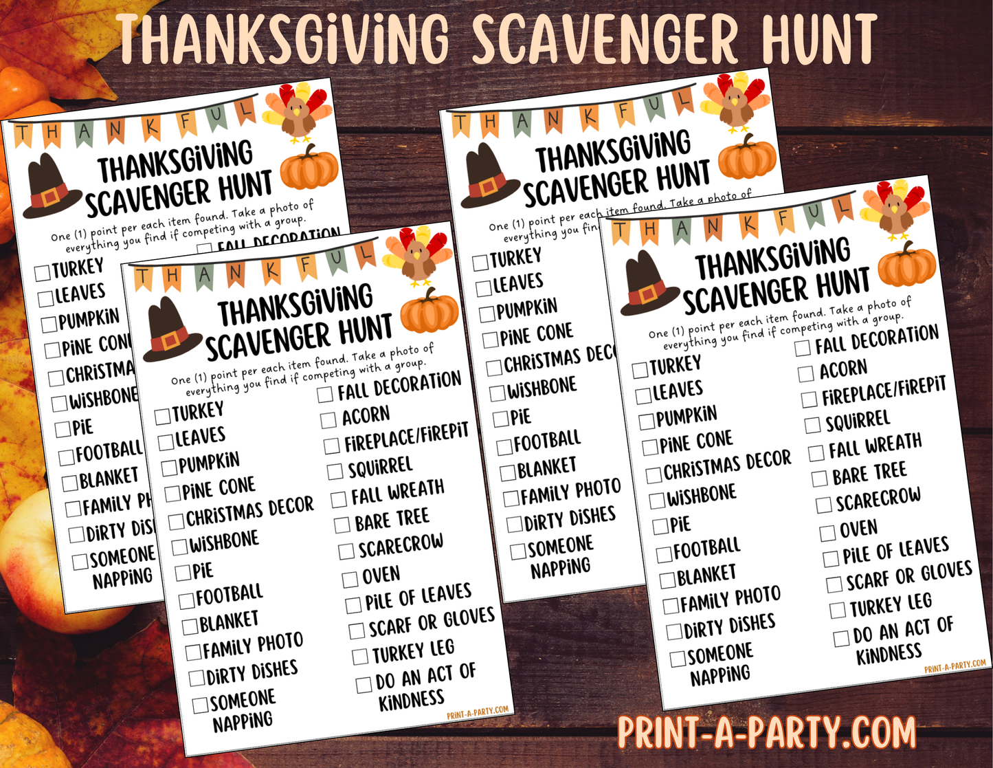 SCAVENGER HUNT GAME: Thanksgiving - Printable Thanksgiving Scavenger Hunt Game – Fun Holiday Activity for Kids and Families