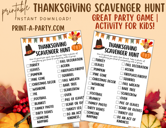 SCAVENGER HUNT GAME: Thanksgiving - Printable Thanksgiving Scavenger Hunt Game – Fun Holiday Activity for Kids and Families