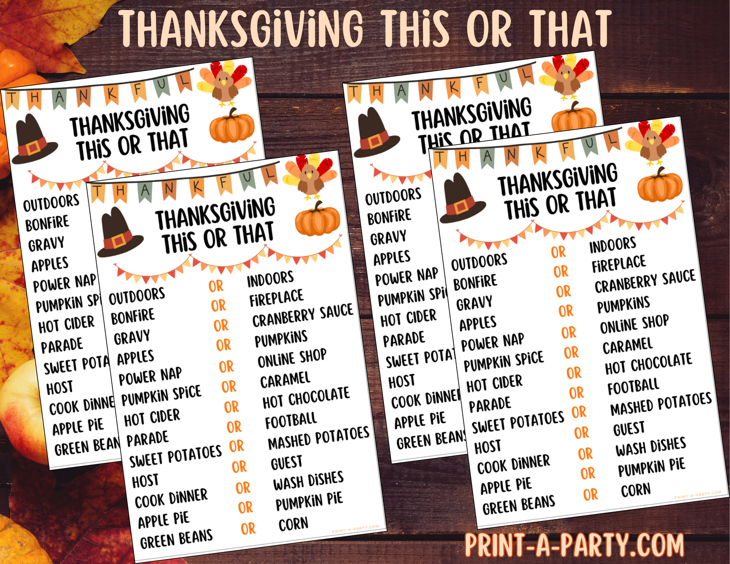 THIS OR THAT GAME: Printable Thanksgiving This or That Game – Fun Kids, Classroom & Party Activity, Instant Download