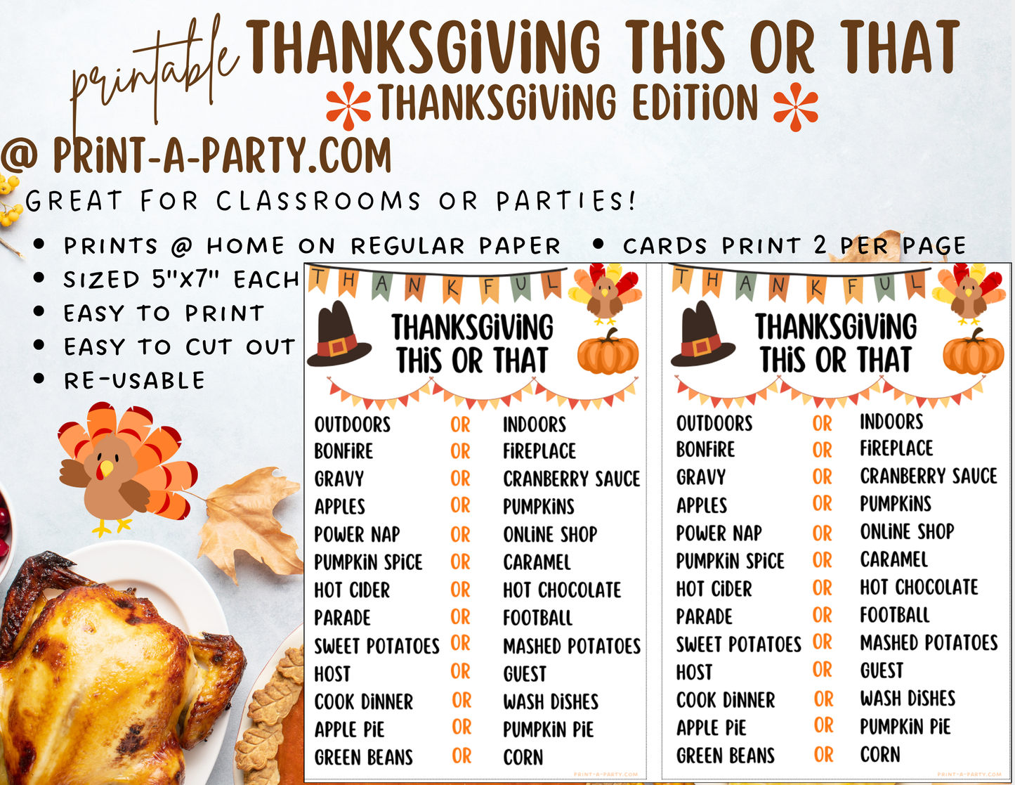 THIS OR THAT GAME: Printable Thanksgiving This or That Game – Fun Kids, Classroom & Party Activity, Instant Download