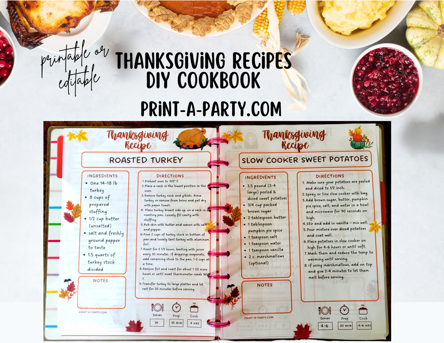DIY Cookbook | THANKSGIVING Recipe Collection | PRINTABLE OR EDITABLE | Planner | Meal Plan | Planner Recipes | Thanksgiving Recipes | Hosting Thanksgiving