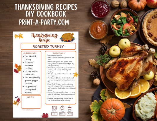 DIY Cookbook Printable Thanksgiving Recipe Planner – DIY Cookbook Insert with Editable & Pre-Filled Holiday Recipes for Thanksgiving Meal Planning