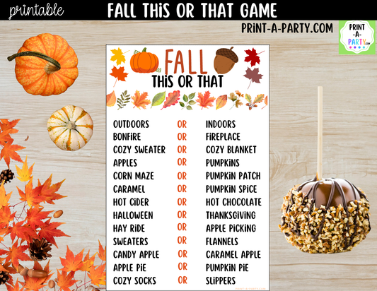 Fall This or That Game Printable | Autumn Party Game & Icebreaker Activity