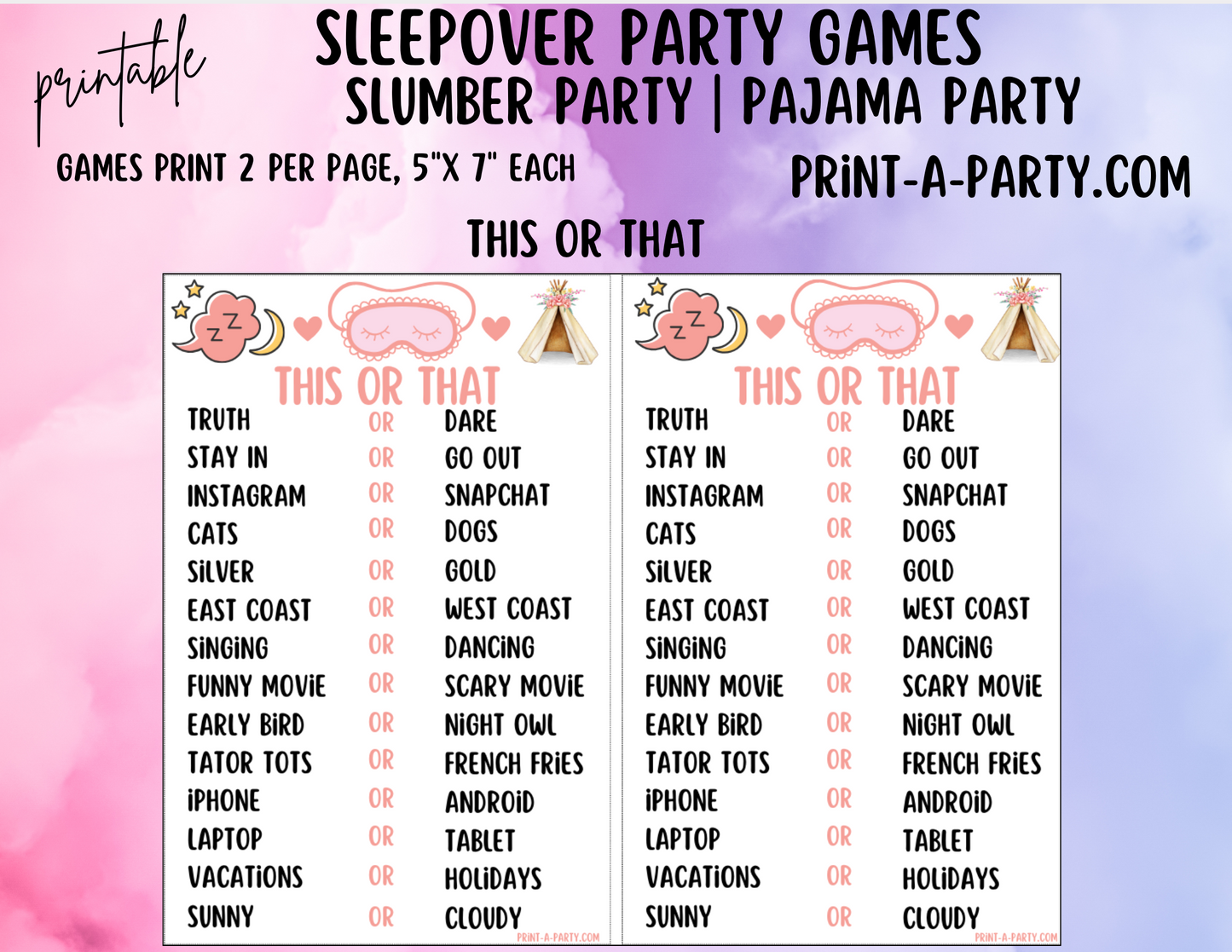 GAMES: SLEEPOVER PARTY THEME | Slumber Party Games | Pajama Party Games | Birthday Party Games | Sleepover Slumber Party | Slumber Party Ideas | INSTANT DOWNLOAD