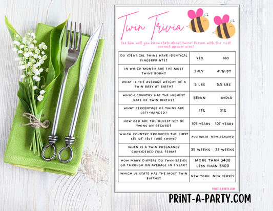 TWIN TRIVIA Game | TWIN GIRLS | Twin Girls Baby Shower Idea | Twin Girls Baby Shower Activities - INSTANT DOWNLOAD