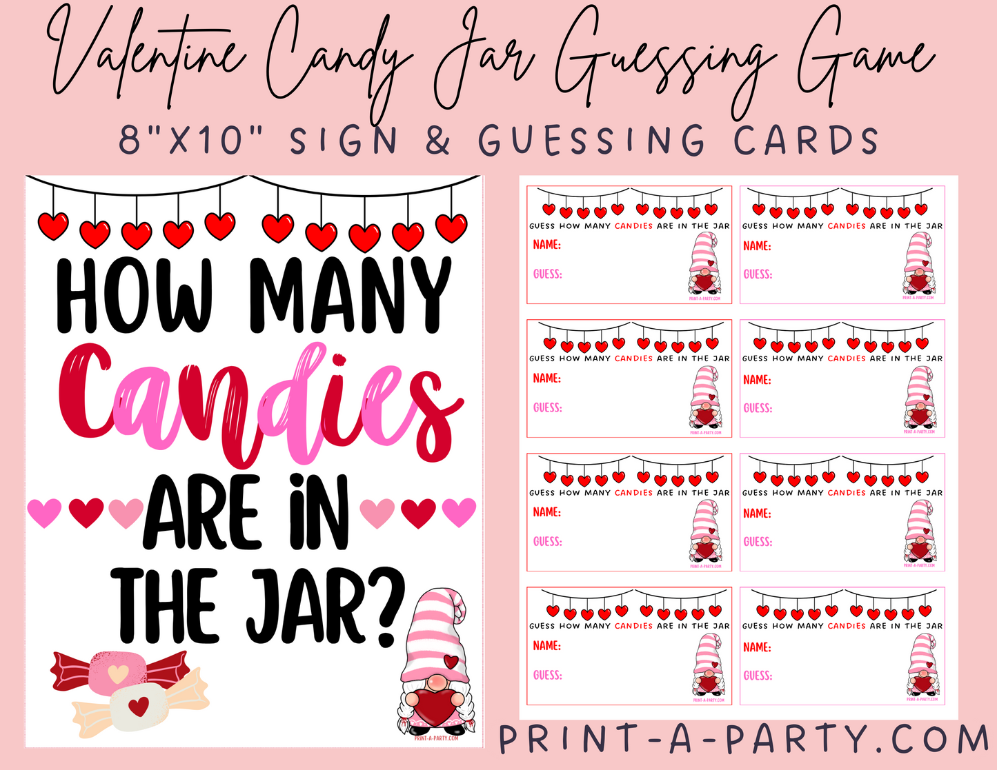 Candy Jar Guessing Game - VALENTINE'S DAY - Printable Valentine's Game for Parties, Classroom, Showers, Galentine's or the Office