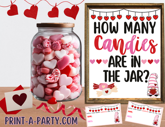 Candy Jar Guessing Game - VALENTINE'S DAY - Printable Valentine's Game for Parties, Classroom, Showers, Galentine's or the Office