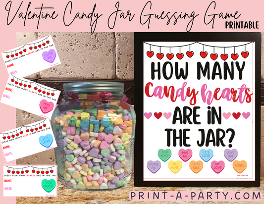 Candy Jar Guessing Game - VALENTINE'S DAY Conversation Hearts - Printable Valentine's Game for Parties, Classroom, Showers, Galentine's or the Office