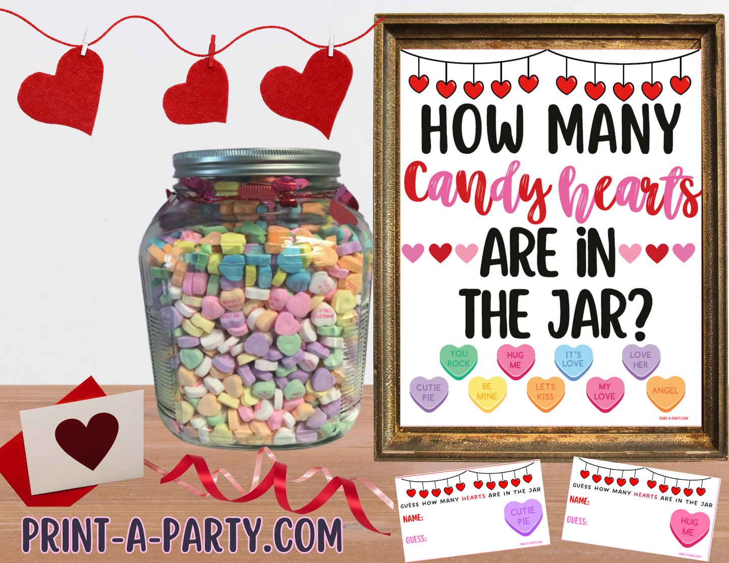 Candy Jar Guessing Game - VALENTINE'S DAY Conversation Hearts - Printable Valentine's Game for Parties, Classroom, Showers, Galentine's or the Office