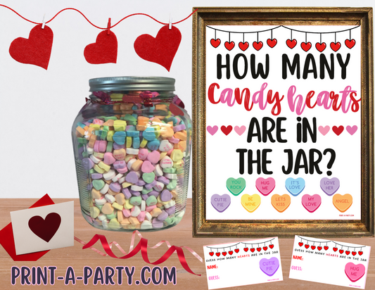 Candy Jar Guessing Game - VALENTINE'S DAY Conversation Hearts - Printable Valentine's Game for Parties, Classroom, Showers, Galentine's or the Office