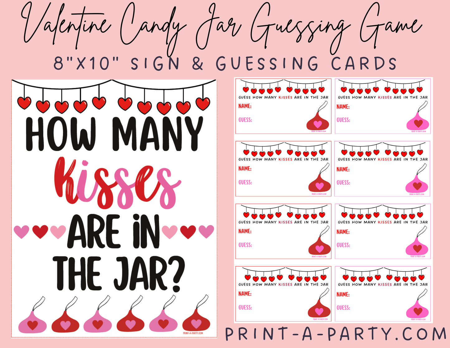 CANDY JAR GUESSING GAME - VALENTINE'S DAY Chocolate Kisses | How many kisses in jar | Valentine Party DIY | Valentine Activity | Valentine Party Idea | Printable