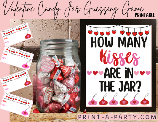 Candy Jar Guessing Game - VALENTINE'S DAY Chocolate Kisses - Printable Valentine's Game for Parties, Classroom, Showers, Galentine's or the Office