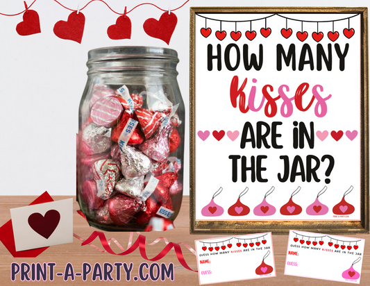 Candy Jar Guessing Game - VALENTINE'S DAY Chocolate Kisses - Printable Valentine's Game for Parties, Classroom, Showers, Galentine's or the Office