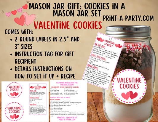 MASON JAR GIFT: Valentine Cookies in a Mason Jar | Mason Jar Gift Kit | Valentine's Day Mason Jar Gift | Mason Jar Gift Idea