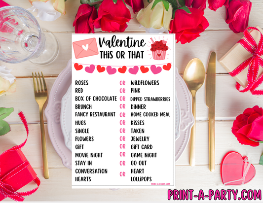 Valentine’s Day This or That Game Printable – 5x7 Classroom Party Activity, Instant Download