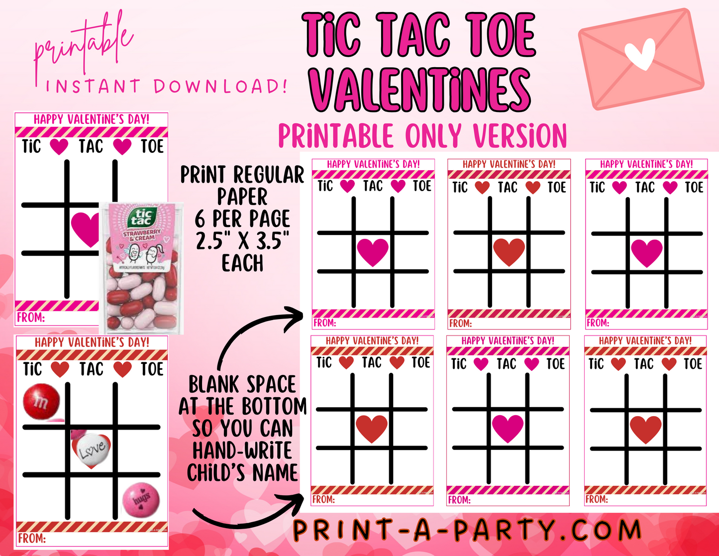 Valentine EDITABLE TEMPLATE: TIC TAC TOE VALENTINE CARD - EDITABLE PRINTABLE | Valentine's Day Party | Kid's Valentines | Valentine Tic Tac Toe Game