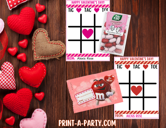 Valentine EDITABLE TEMPLATE: TIC TAC TOE VALENTINE CARD - Customizable Cards for Kids, Classrooms, and Parties