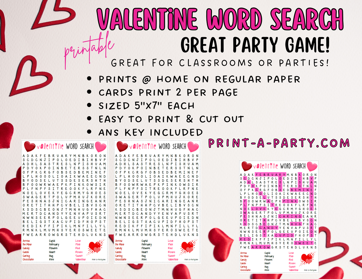 WORD SEARCH: Valentine's Day Word Search | Classroom Word Search | Party Word Search Printable - INSTANT DOWNLOAD