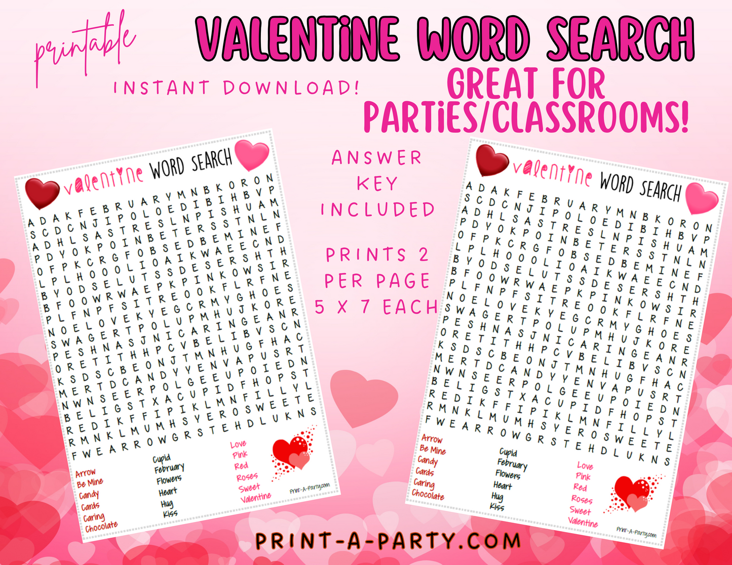 WORD SEARCH: Valentine's Day Word Search | Classroom Word Search | Party Word Search Printable - INSTANT DOWNLOAD