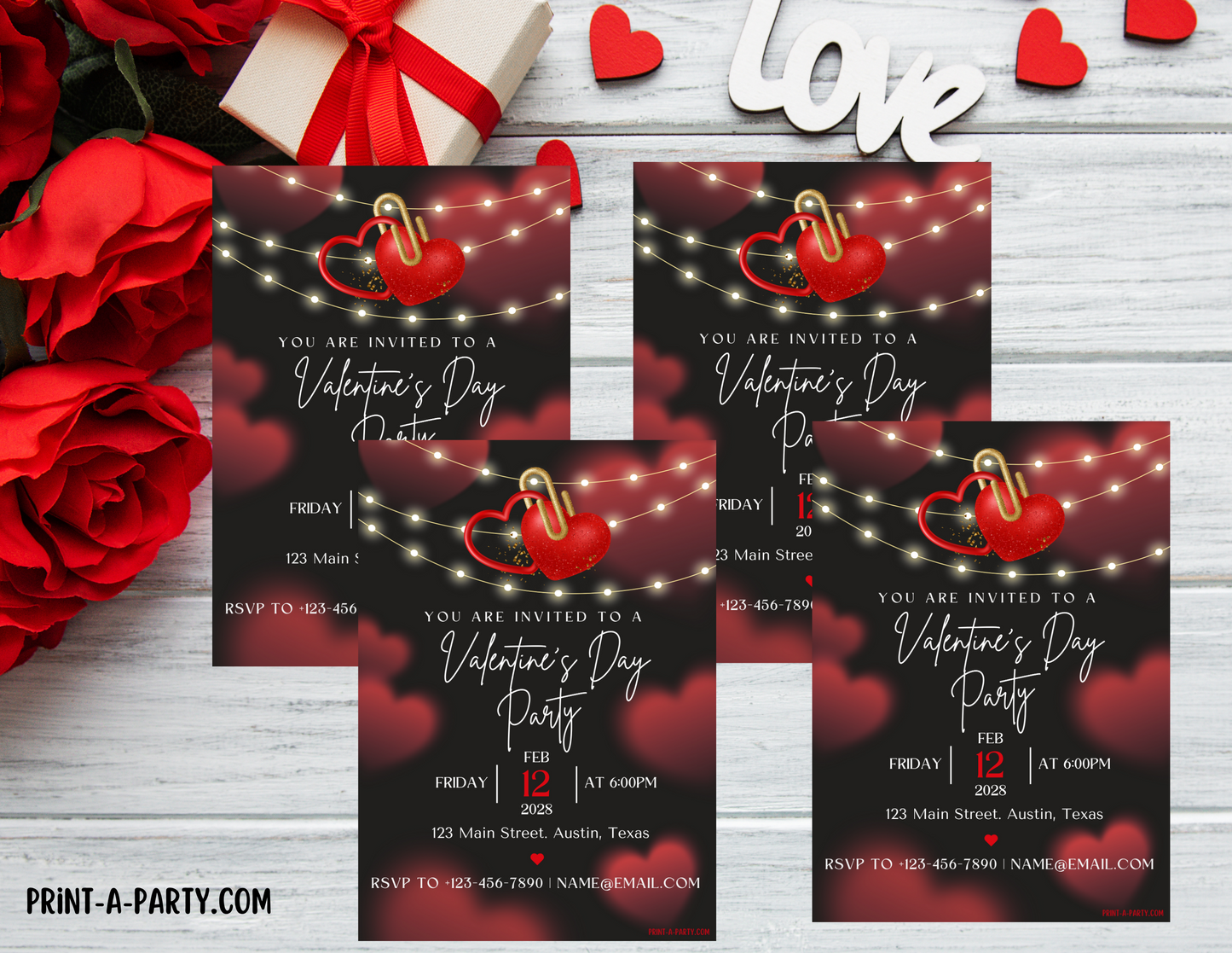 Editable Valentine’s Day Invitation Template – Printable 5x7 Canva Invite, Instant Download