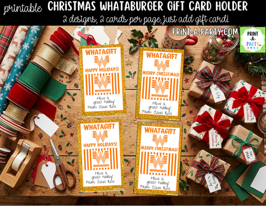 Printable Whataburger Gift Card Holder - Christmas Holiday Gift Card Sleeve Template