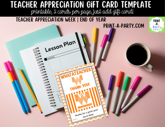 Gift Card Restaurant Templates – Teacher Appreciation Gift Cards for Teacher and Staff Gifts