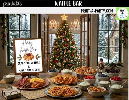 Holiday Waffle Bar Printable Sign (8x10) and Topping Tent Cards - Holiday Party Food Decor