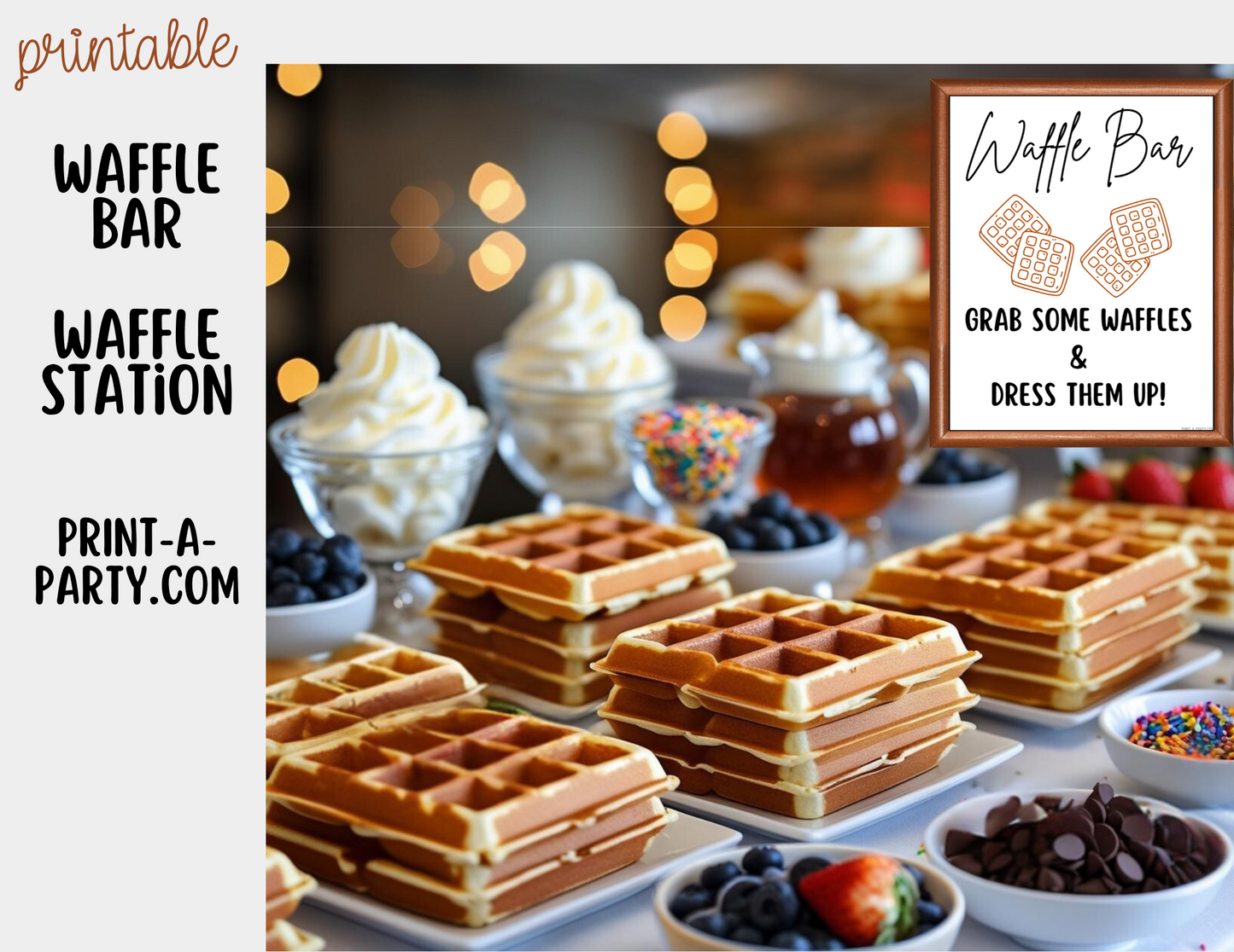 WAFFLE BAR - Printable Chalkboard Waffle Bar Sign & Topping Labels – Perfect for Brunches, Showers, Birthdays Slumber Parties & More