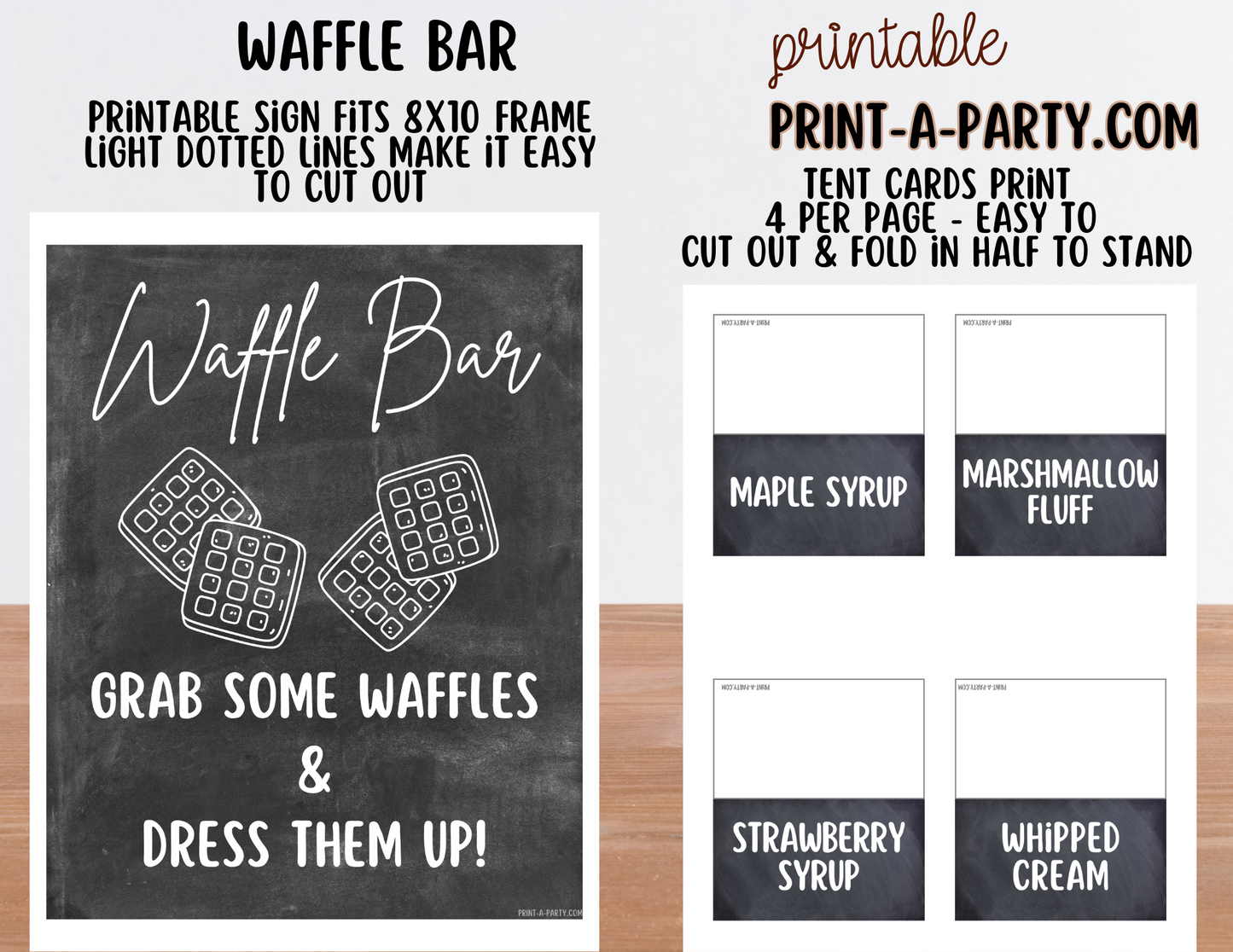 WAFFLE BAR - Printable Chalkboard Waffle Bar Sign & Topping Labels – Perfect for Brunches, Showers, Birthdays Slumber Parties & More
