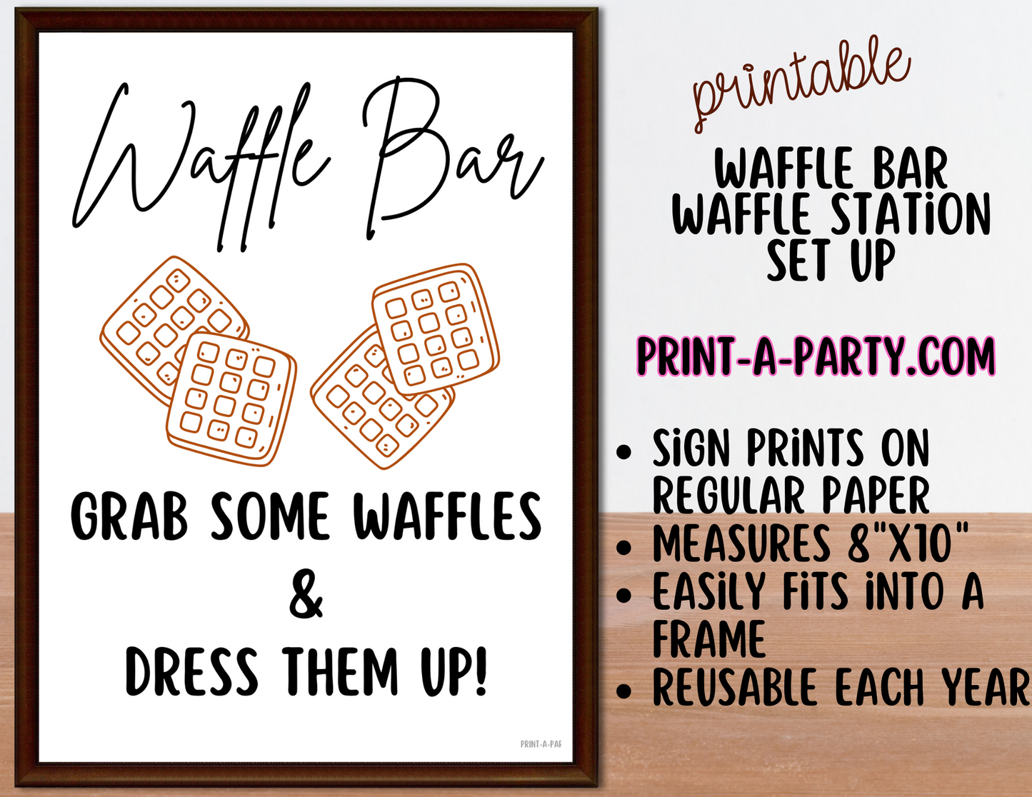 WAFFLE BAR - Printable White Waffle Bar Sign & Topping Labels – Perfect for Brunches, Showers, Birthdays Slumber Parties & More