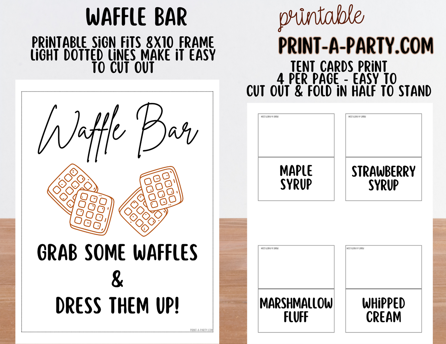 WAFFLE BAR - Printable White Waffle Bar Sign & Topping Labels – Perfect for Brunches, Showers, Birthdays Slumber Parties & More