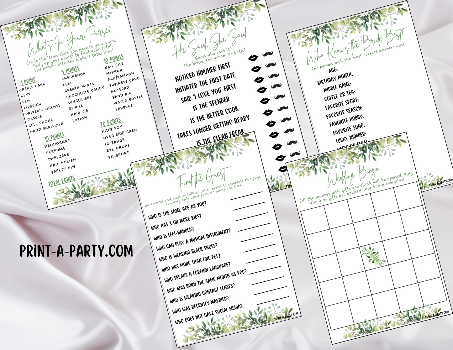 Bridal Shower: Printable GARDEN Bridal Shower Game Bundle - Instant PDF Download