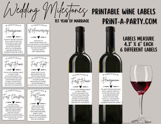 WINE LABELS: Wedding Milestones | 1st Year Marriage Milestones | Wedding Gift Idea | Bridal Shower Gift Idea | Engagement Gift Idea