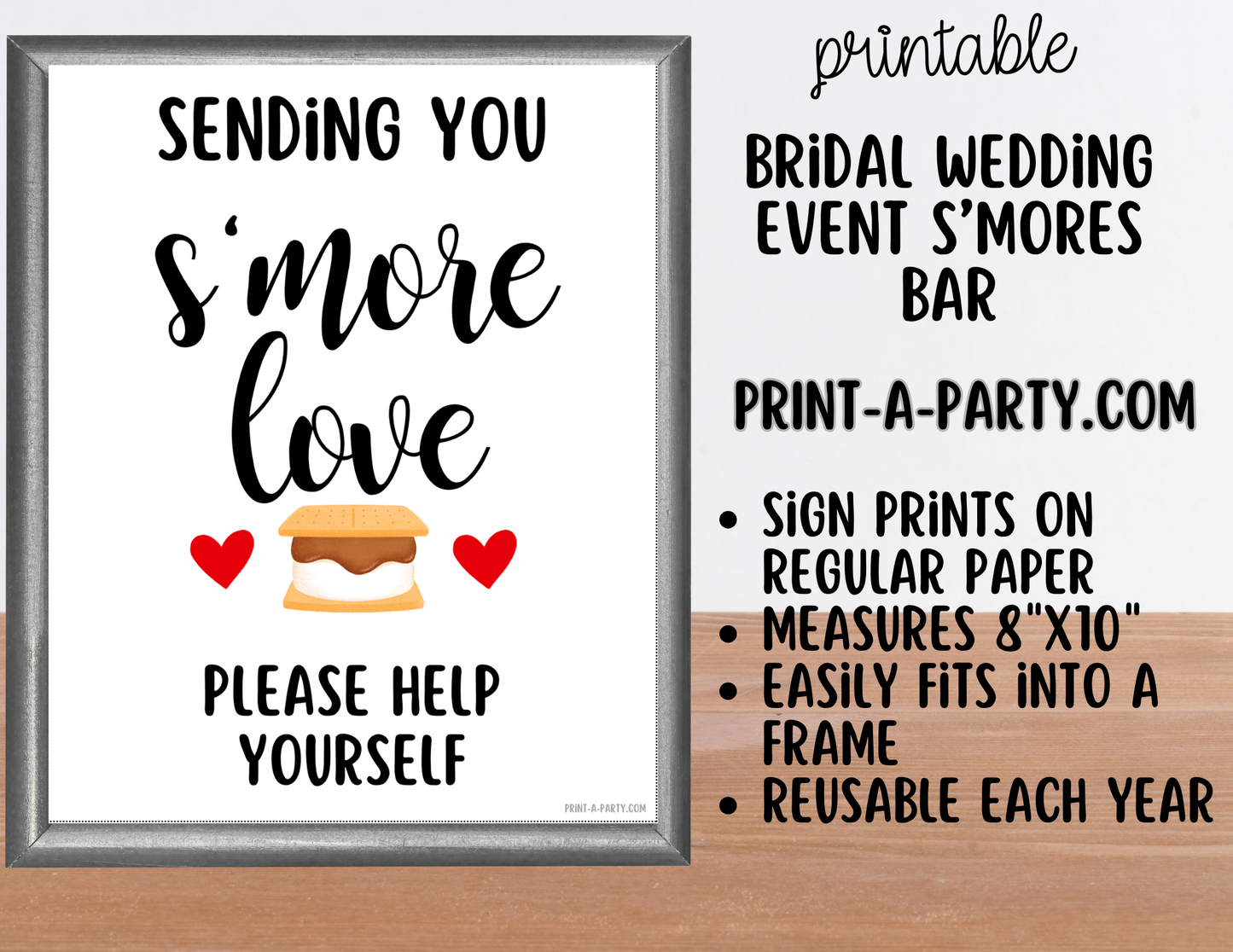 Wedding Event S'Mores Bar - Sending You S’more Love Printable Sign and Tent Cards | Wedding or Bridal Shower S'mores Bar Decor | Instant Download