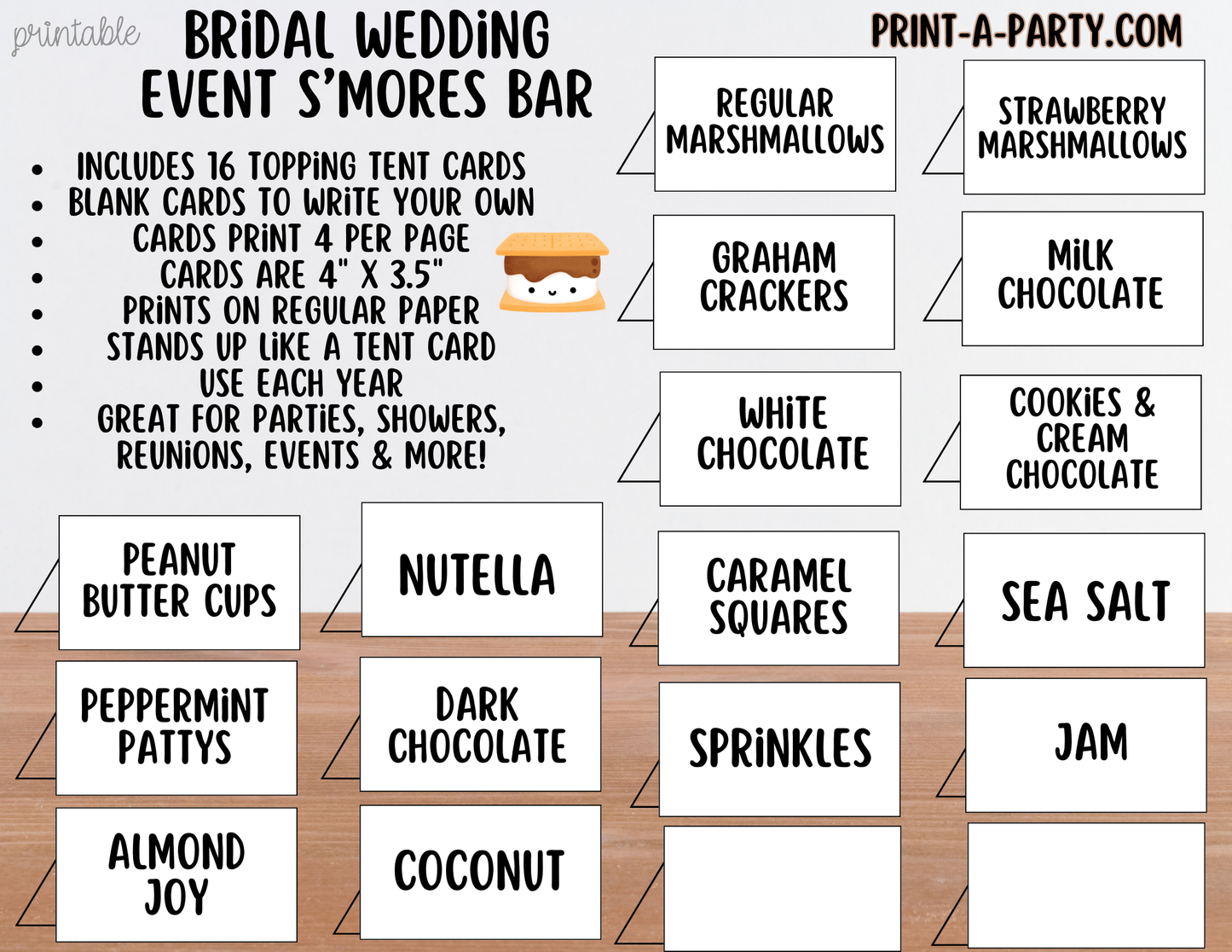 Wedding Event S'Mores Bar - Sending You S’more Love Printable Sign and Tent Cards | Wedding or Bridal Shower S'mores Bar Decor | Instant Download