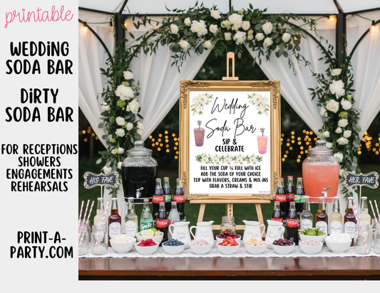 SODA BAR - Printable Wedding "Dirty" Soda Bar Kit - Sign & Recipe Tent Cards (12 recipes!) for wedding events