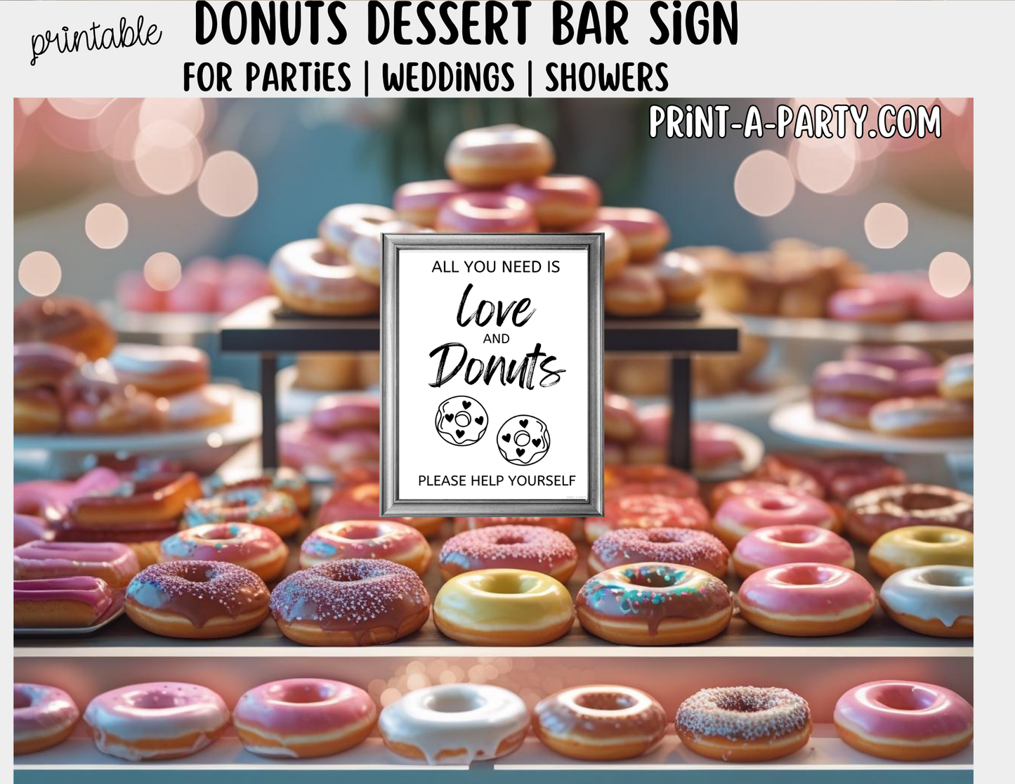 Printable Donuts Dessert Bar Sign (8x10) – Wedding Shower Decor, Instant PDF Download