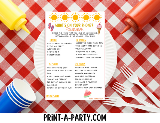 WHAT'S ON YOUR PHONE - Summer Edition Printable Party Game | Fun Summer Activity | Instant Download