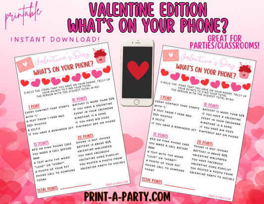 WHAT'S ON YOUR PHONE - Valentine's Day Edition - Fun Valentine's Day Game Printable