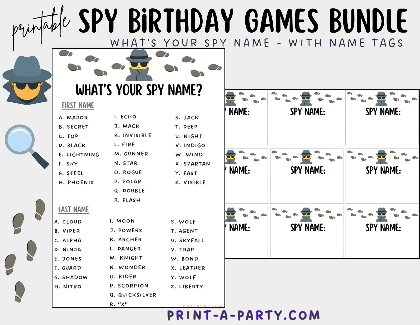 GAMES: SPY DETECTVE THEME | Birthday Party Games | Spy Party | Spy Party Ideas | INSTANT DOWNLOAD