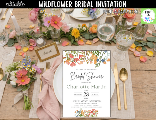 Wildflower Bridal Shower Invitation Template Canva
