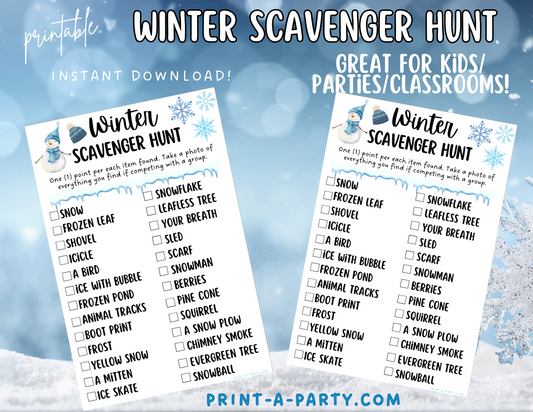 SCAVENGER HUNT GAME: Winter Time - Winter Printable Game - Fun Winter Activity for Kids | Instant Download
