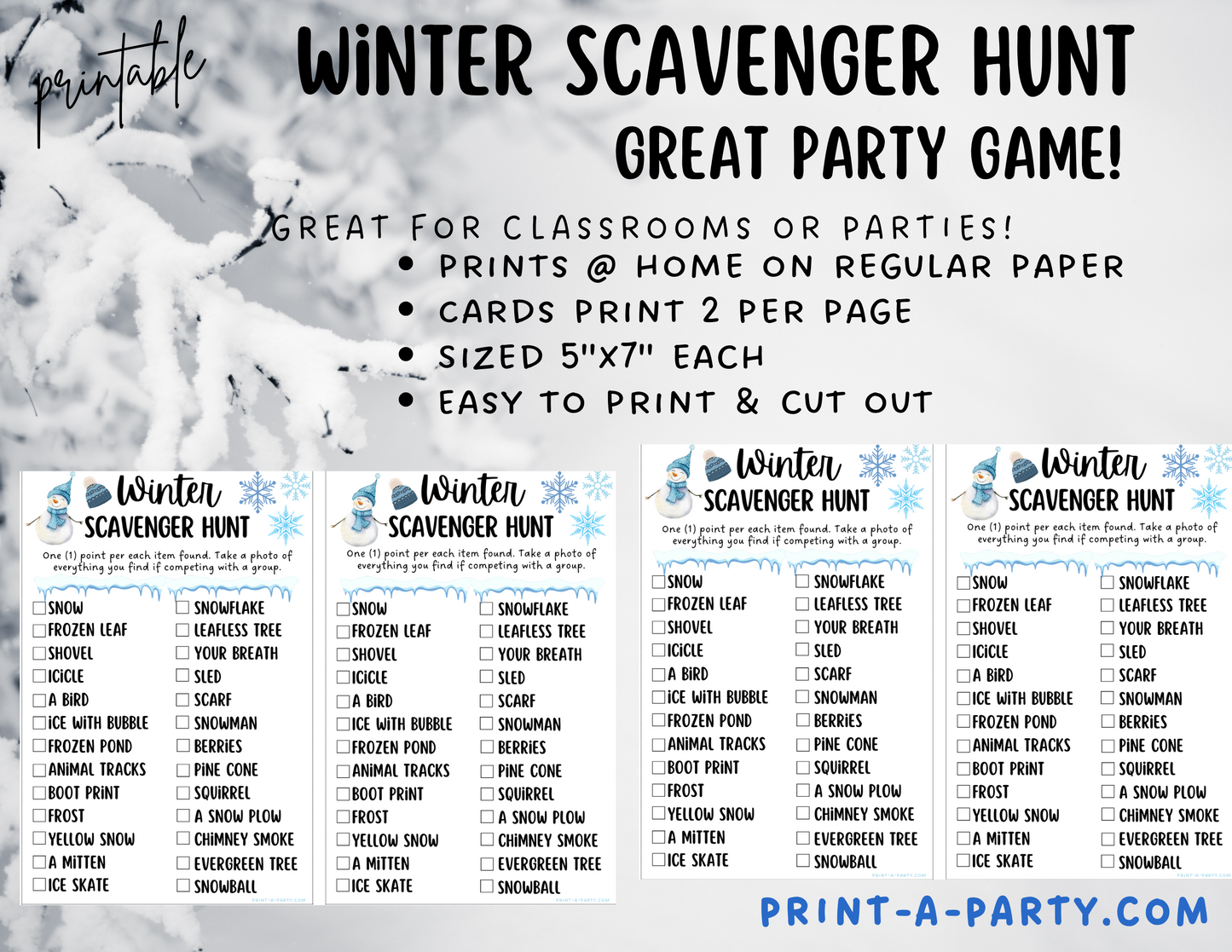 SCAVENGER HUNT GAME: Winter Time | Winter Parties | Kid Activites | Winter Games | Winter Fun | INSTANT DOWNLOAD