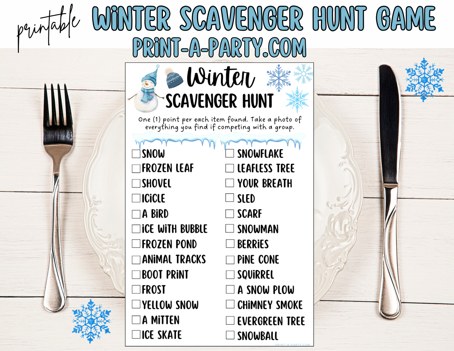 SCAVENGER HUNT GAME: Winter Time - Winter Printable Game - Fun Winter Activity for Kids | Instant Download